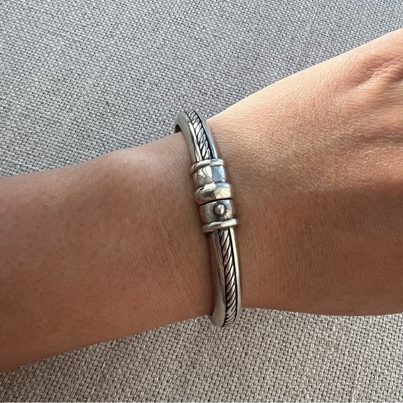 Sterling Silver Sculpted Cable Rope Bangle Bracelet - Picture 2 of 8